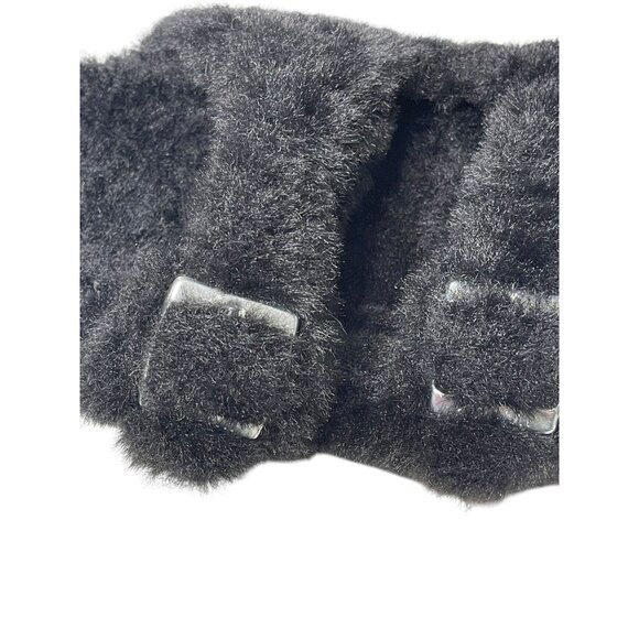 Black Faux Fur Double-Buckle Slide Sandals With Cork Sole - Womens Size 40 EU  9 - Picture 11 of 11